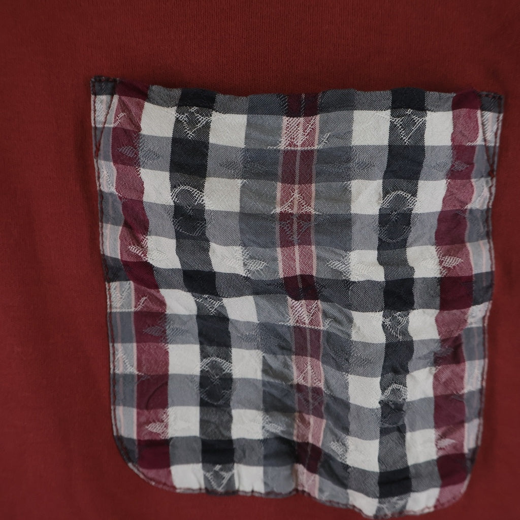 LOUIS VUITTON(ルイヴィトン) 15SS モノグラム チェックポケット シルク混 クルーネック半袖Tシャツ カットソー レッド RM151M H7Y20WCMS
