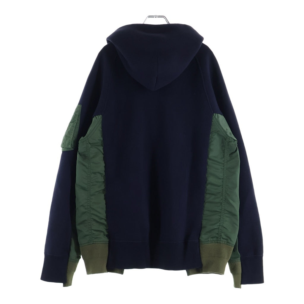 Sacai(サカイ) Sponge Sweat Nylon Twill Hoodie ナイロンドッキング ツイル ジップアップフーディー ブラック SCM-056
