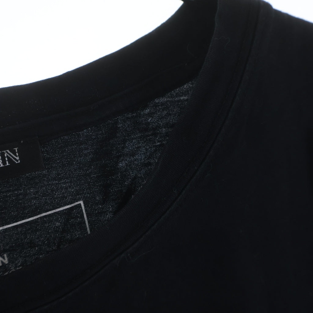 BALMAIN(バルマン) ロゴフロッキープリント コットン 半袖Tシャツ カットソー ブラック