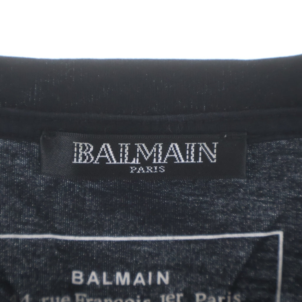 BALMAIN(バルマン) ロゴフロッキープリント コットン 半袖Tシャツ カットソー ブラック