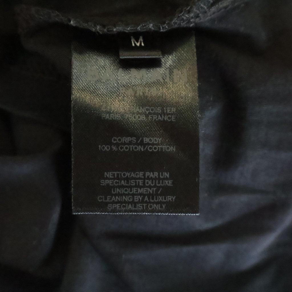 BALMAIN(バルマン) ロゴフロッキープリント コットン 半袖Tシャツ カットソー ブラック