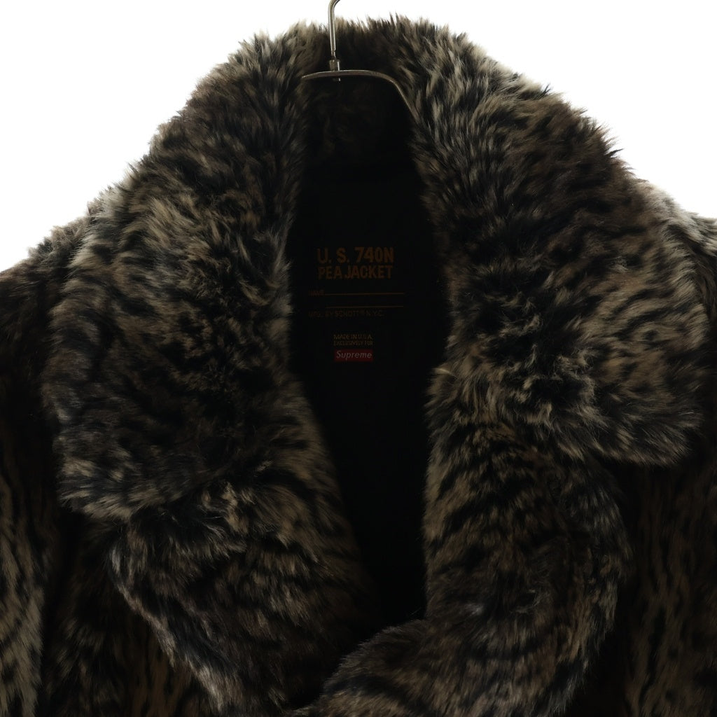 SUPREME(シュプリーム) 17AW×Schott Fur Peacoat Leopard ショット フェイクファー レオパード ピーコート ブラウン