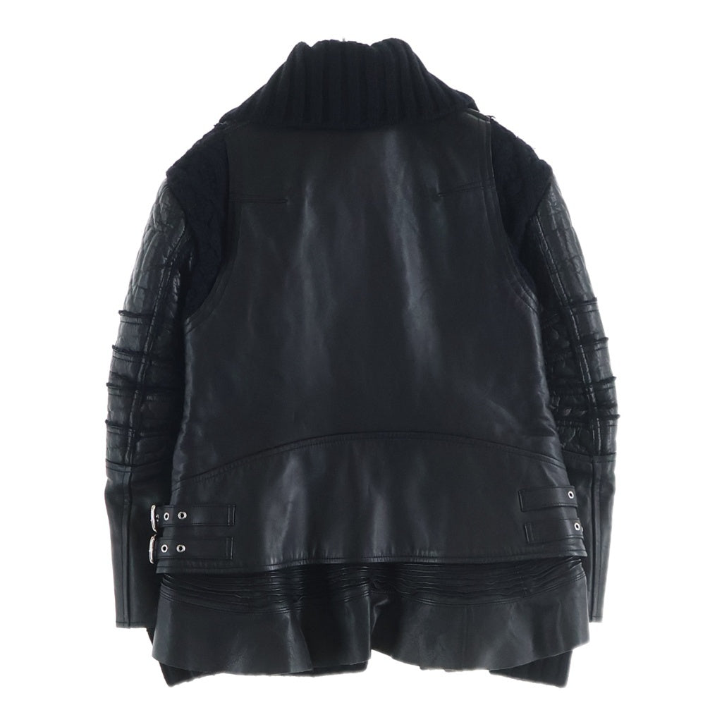 Sacai(サカイ) ドッキング シープスキン ジップアップ レザー ジャケット ブラック 15-02337