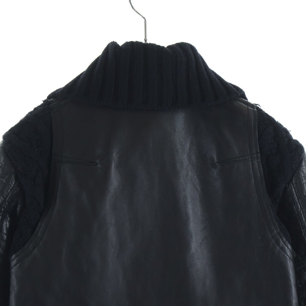 Sacai(サカイ) ドッキング シープスキン ジップアップ レザー ジャケット ブラック 15-02337