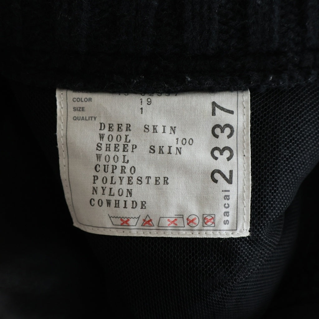 Sacai(サカイ) ドッキング シープスキン ジップアップ レザー ジャケット ブラック 15-02337