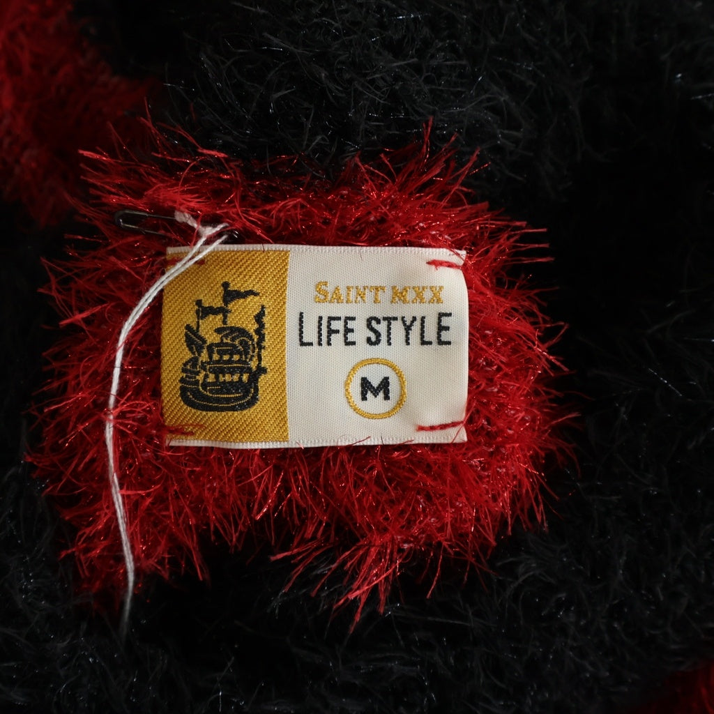 SAINT MICHAEL(セントマイケル) 25AW GLITTER BORDER CREW NECK KNIT グリッターボーダー クルーネックニット セーター ブラック/レッド SM-HR1-0000-069