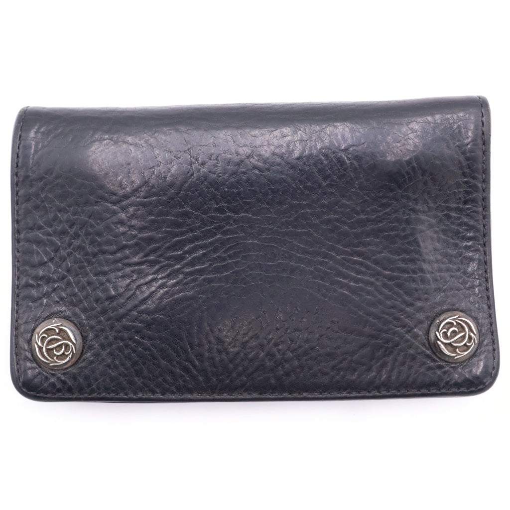 CHROME HEARTS(クロムハーツ) 1ZIP 1ジップウォレット フローラルボタン レザー コンパクトウォレット 二つ折り財布 ブラック/シルバー