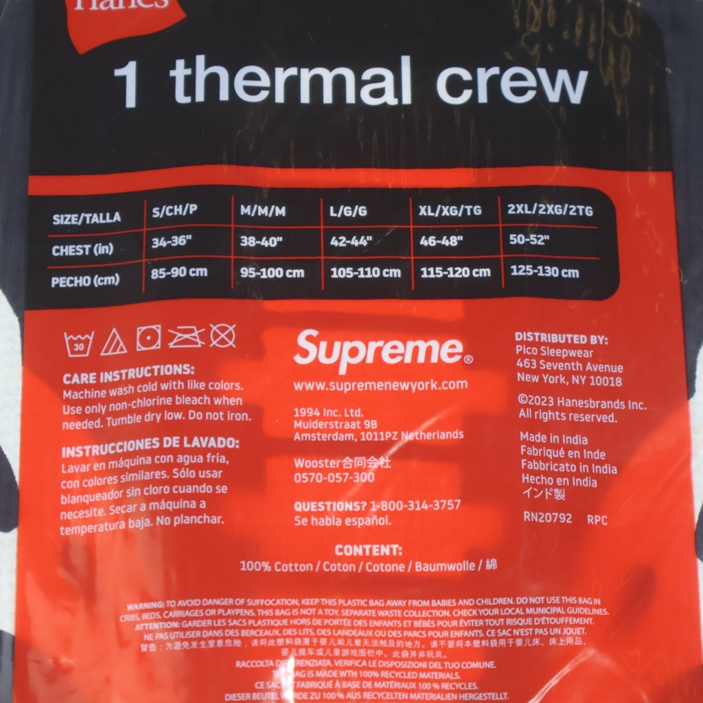 SUPREME(シュプリーム) 25AW Hanes Bones Thermal Crew (1Pack) ヘインズ ボーン サーマル長袖Tシャツ ロンT ブラック