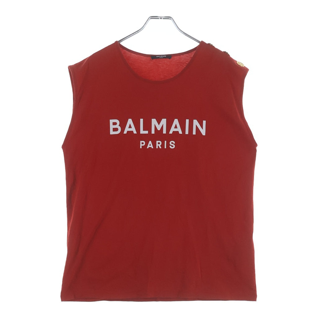 BALMAIN(バルマン) ロゴ プリント ノースリーブ カットソー レッド EB015BB02