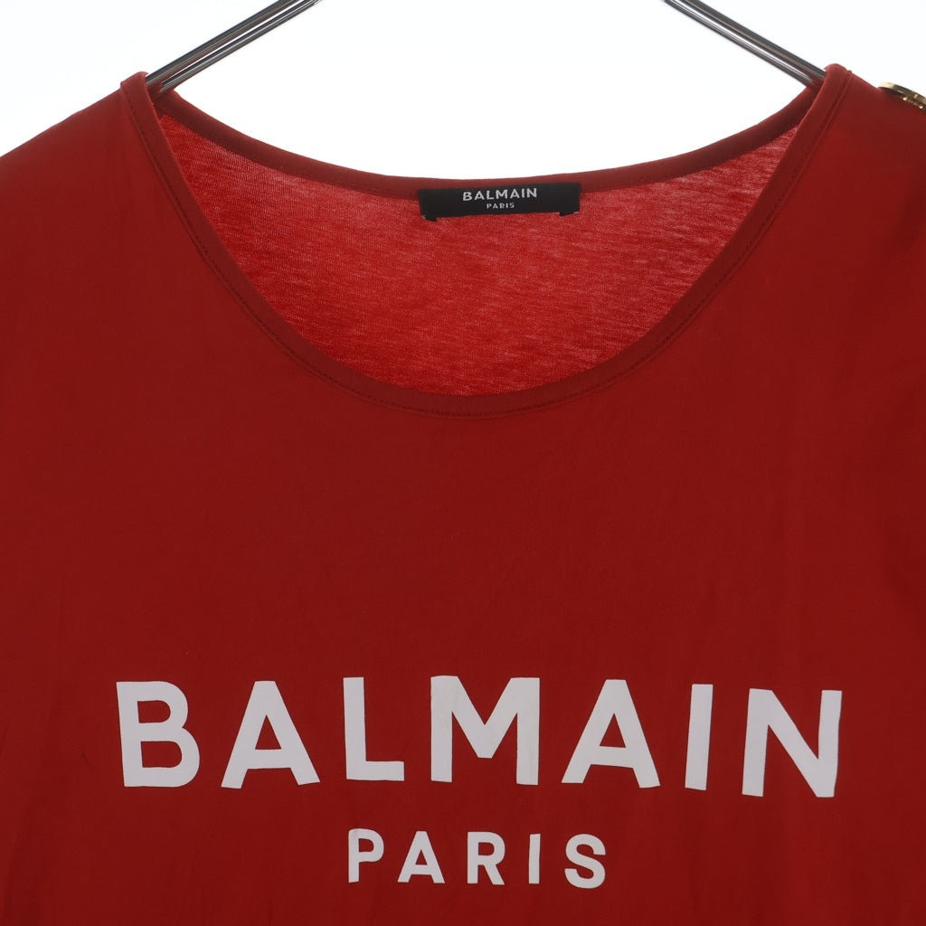 BALMAIN(バルマン) ロゴ プリント ノースリーブ カットソー レッド EB015BB02