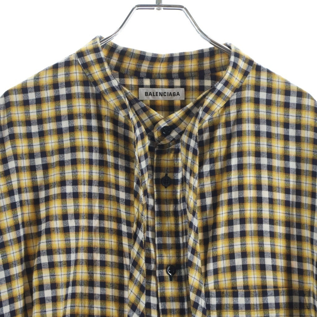 BALENCIAGA(バレンシアガ) 18SS バックロゴ リボン チェック ボウタイ ニュースウィング 長袖シャツ イエロー 520497 TBM09