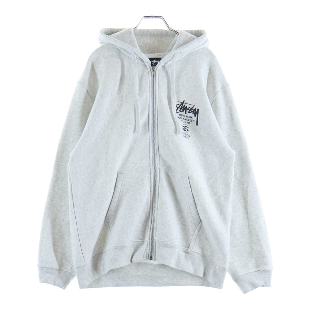 STUSSY(ステューシー) WORLD TOUR ZIP HOODIE ワールド ツアー ジップアップ スウェット フーディー パーカー グレー Z4000SAS