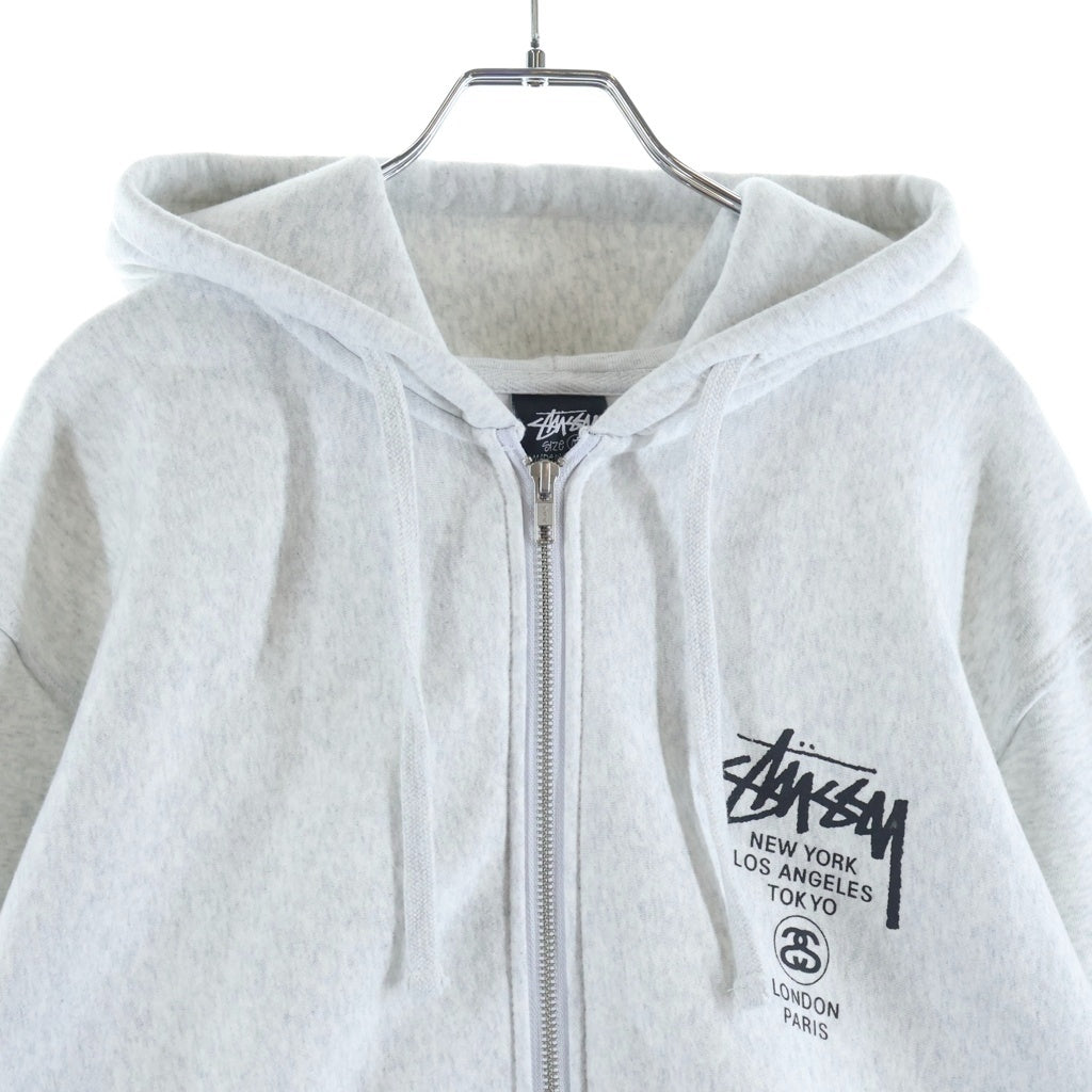 STUSSY(ステューシー) WORLD TOUR ZIP HOODIE ワールド ツアー ジップアップ スウェット フーディー パーカー グレー Z4000SAS