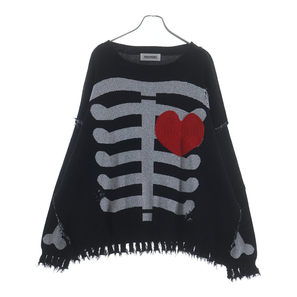 DISCOVERED(ディスカバード) 24AW LAME BONE&HEART KNIT ラメ ボーン アンド ハート ニットセーター ブラック DC-AW24-LEKN-01