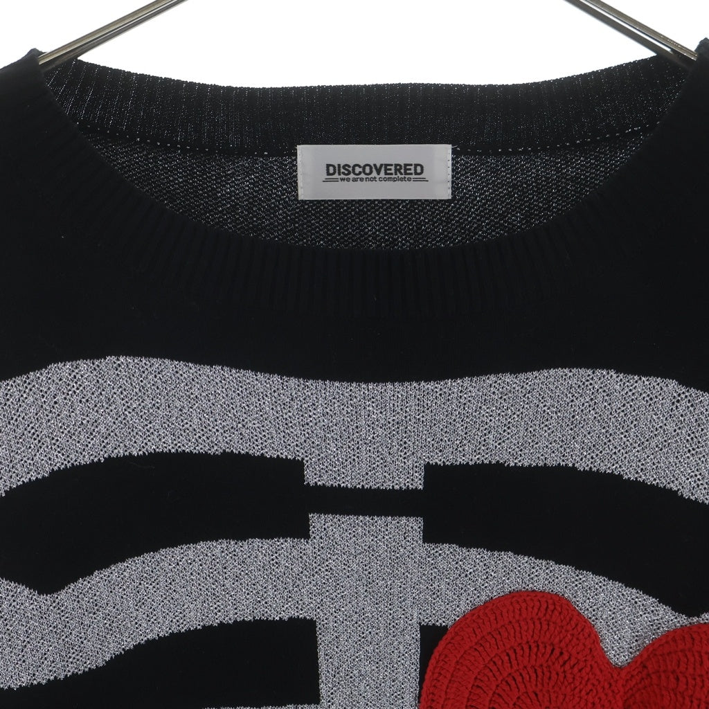 DISCOVERED(ディスカバード) 24AW LAME BONE&HEART KNIT ラメ ボーン アンド ハート ニットセーター ブラック DC-AW24-LEKN-01