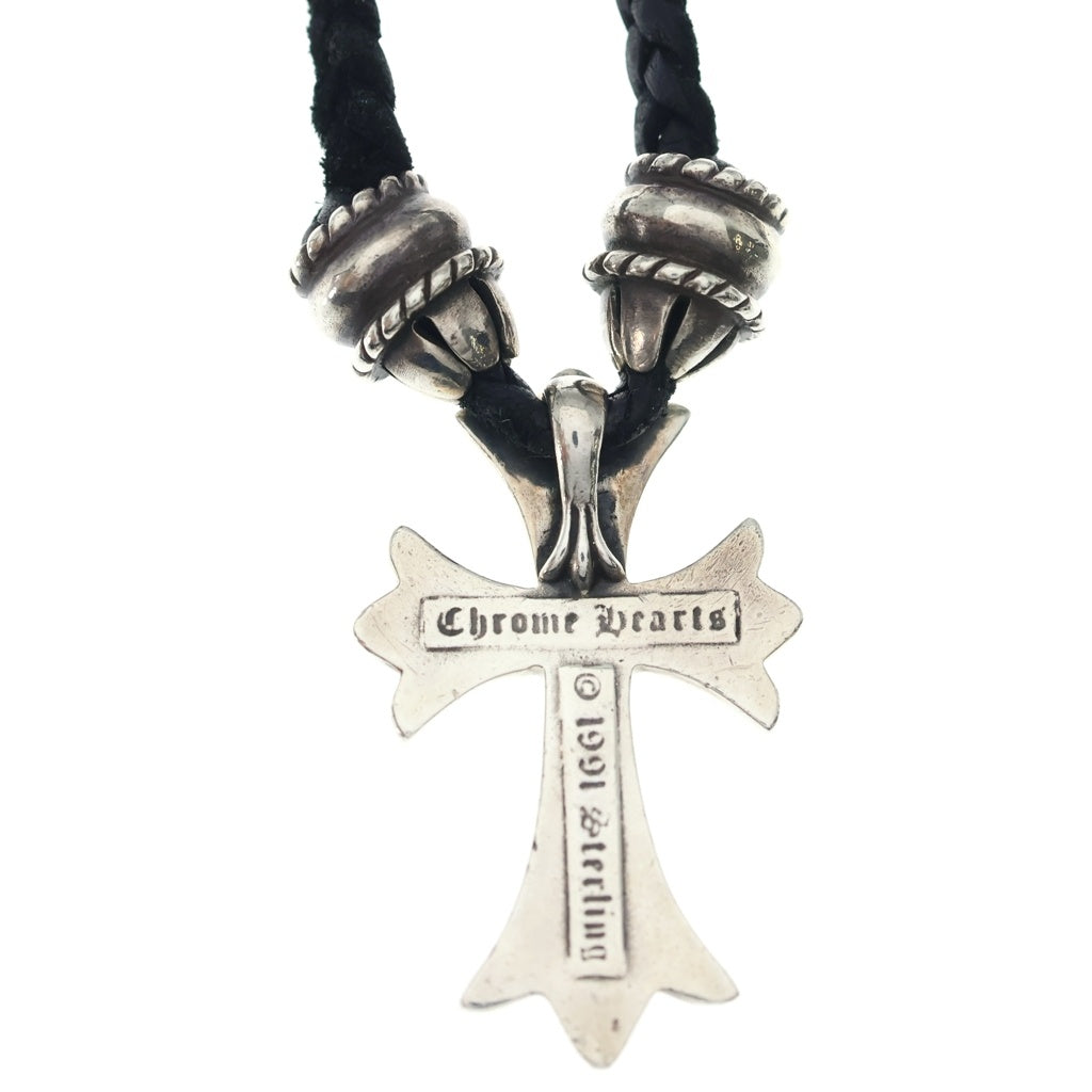 CHROME HEARTS(クロムハーツ) CH CRS SML CL スモールCHクロス クリンプト レザーブレイド ネックレス シルバー/ブラック BCA217