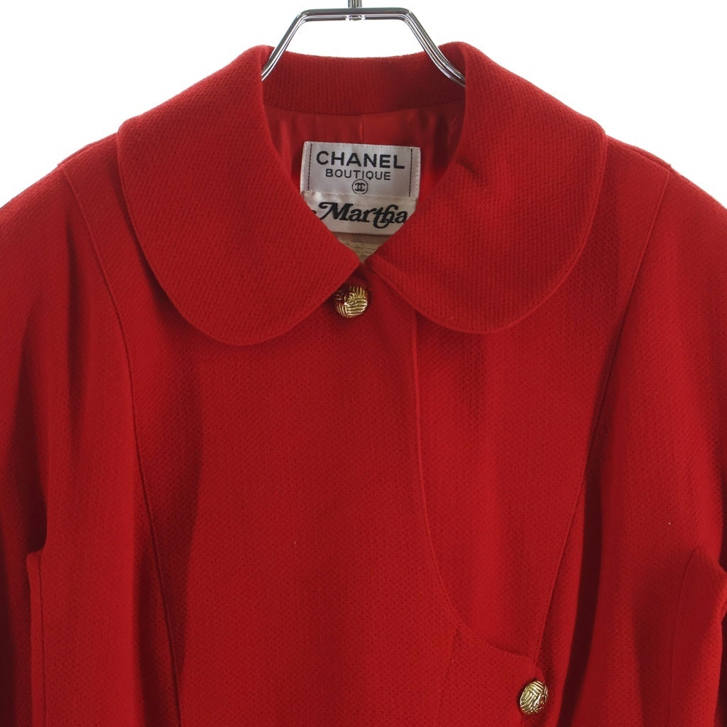 CHANEL(シャネル) 93AW ココボタンラウンドカラーコート レッド レディース