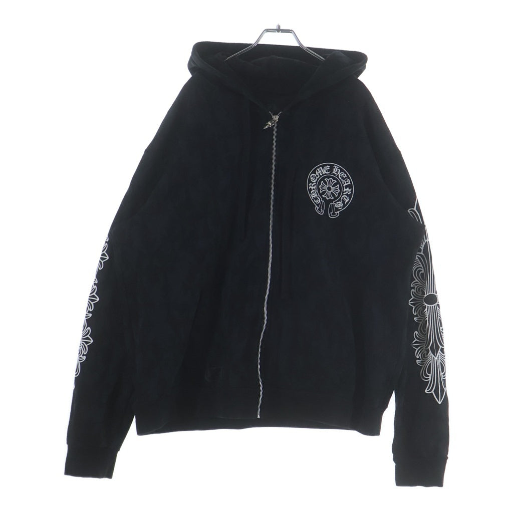CHROME HEARTS(クロムハーツ) Graveyard Cemetery Cross Sweat Zip Up Hoodie 総柄 グレイブヤードセメタリークロス スウェットフーディジップアップパーカー ブラック