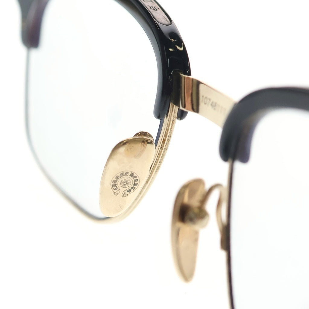 CHROME HEARTS(クロムハーツ) BONENNOISSEUR II テンプルCHクロス ハーフリム アイウェア 眼鏡 メガネ 度入り ブラック/ゴールド レディース