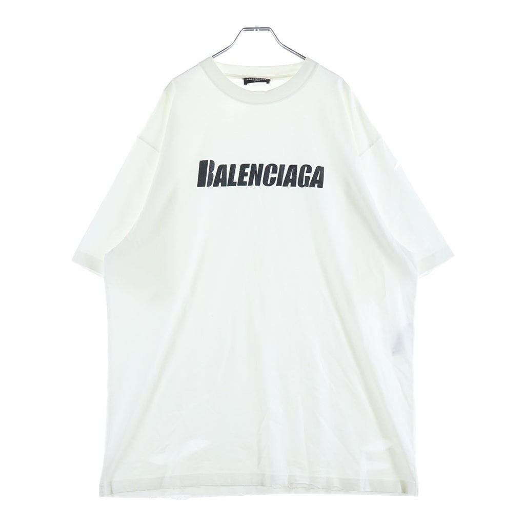 BALENCIAGA(バレンシアガ) デストロイ ロゴプリント 半袖 カットソー Tシャツ ホワイト KT93 651795