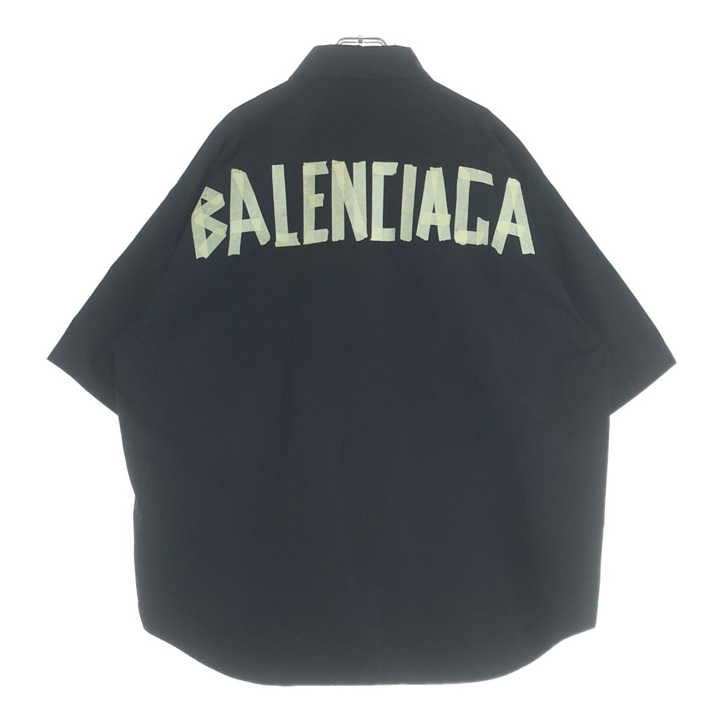 BALENCIAGA(バレンシアガ) 22SS ボタンダウン バッグ ロゴプリント 半袖 シャツ ブラック 738761 TNM60