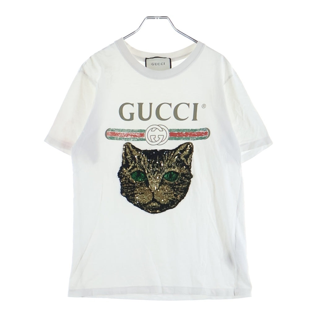 GUCCI(グッチ) ミスティック キャット グッチロゴ ウォッシュドオーバーサイズ 半袖 カットソー Tシャツ ホワイト
