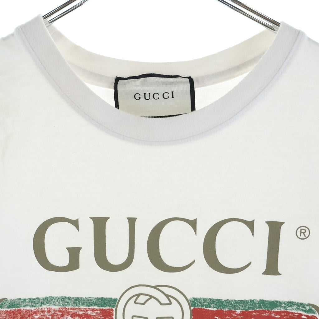 GUCCI(グッチ) ミスティック キャット グッチロゴ ウォッシュドオーバーサイズ 半袖 カットソー Tシャツ ホワイト