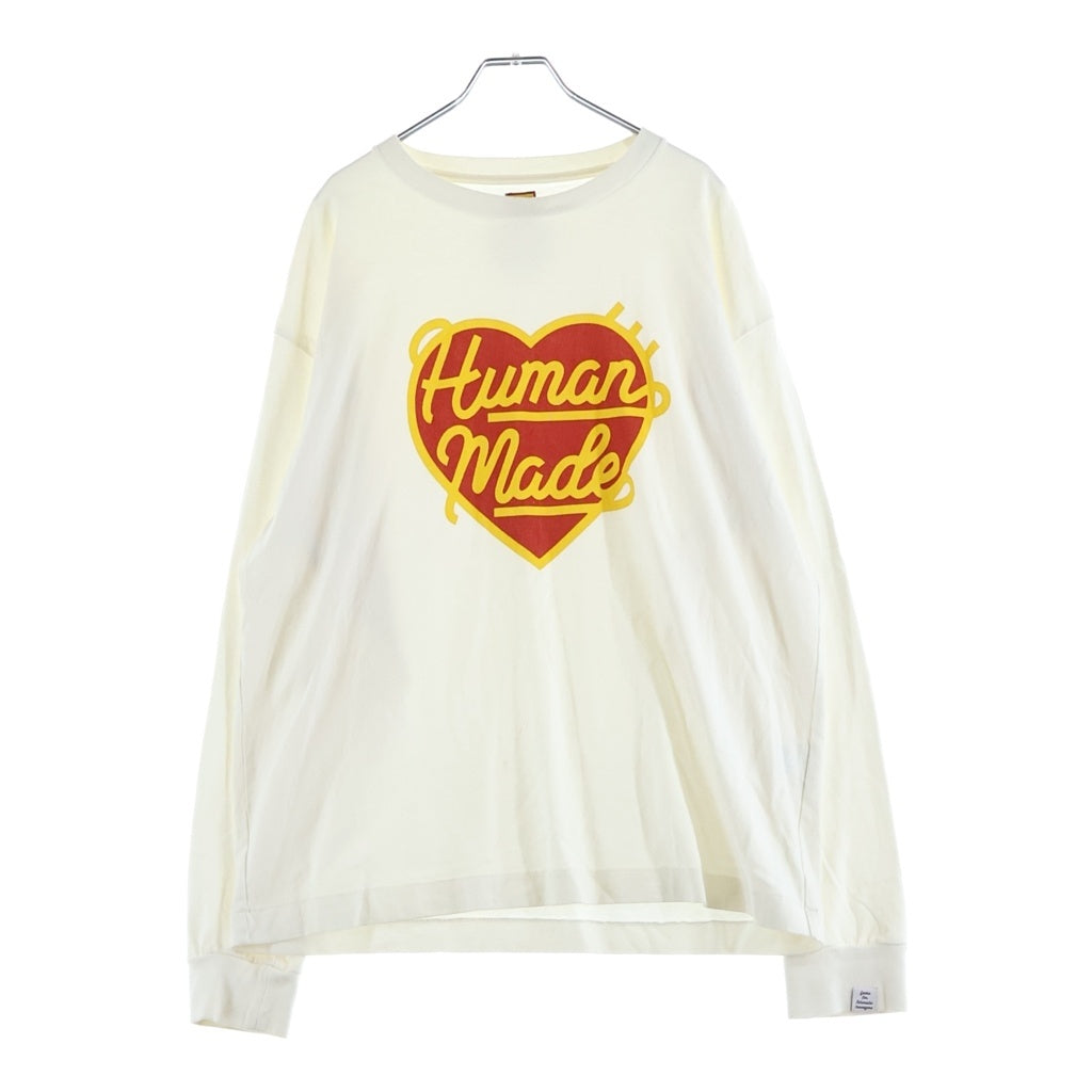 HUMAN MADE(ヒューマンメイド) フロント ハートロゴグラフィック プリント クルーネック 長袖 ロングスリーブTシャツ カットソー ホワイト
