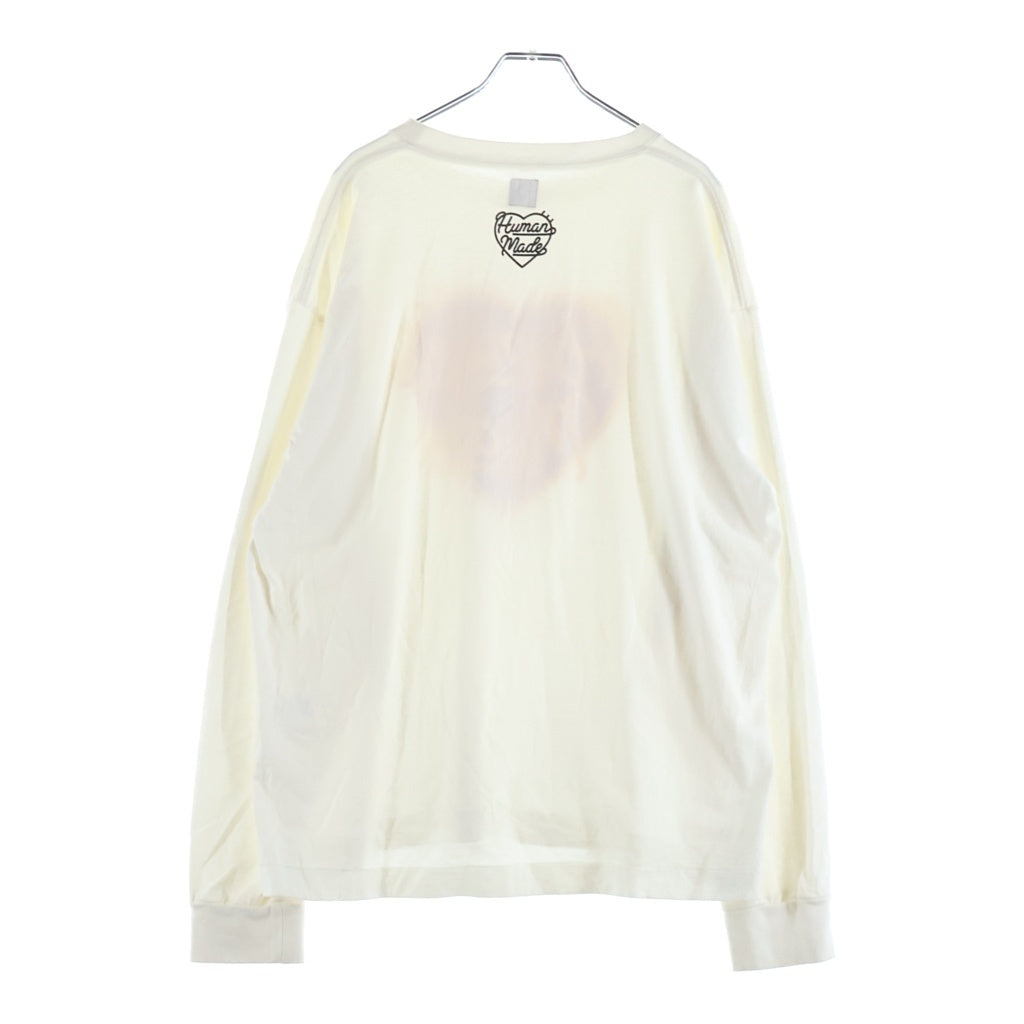 HUMAN MADE(ヒューマンメイド) フロント ハートロゴグラフィック プリント クルーネック 長袖 ロングスリーブTシャツ カットソー ホワイト