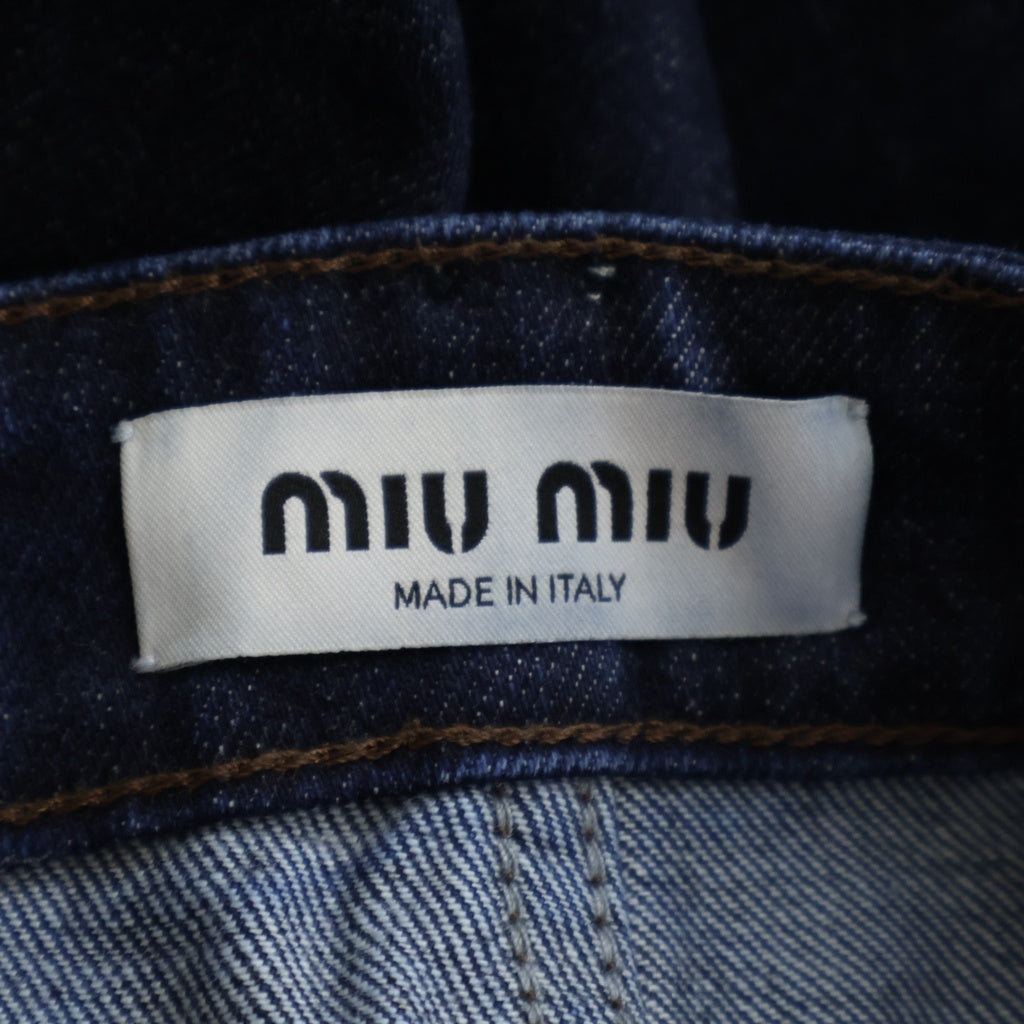 miumiu(ミュウミュウ) バックロゴ スウェード切り替え デニムパンツ インディゴ GWP516 SOOO 140G
