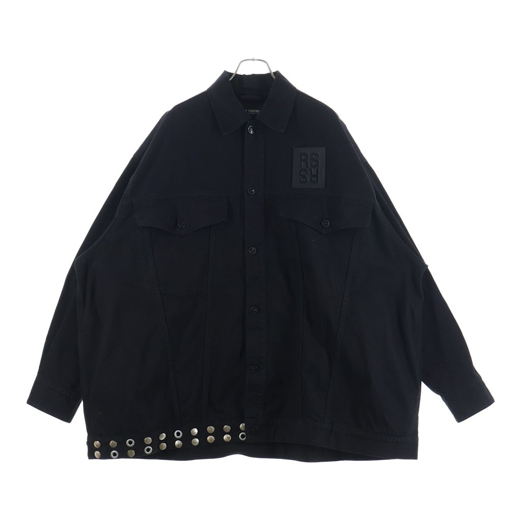 RAF SIMONS(ラフシモンズ) Big fit jacket with leather fringes and studs レザーフリンジ&スタッズ デニムジャケット ブラック 231-725