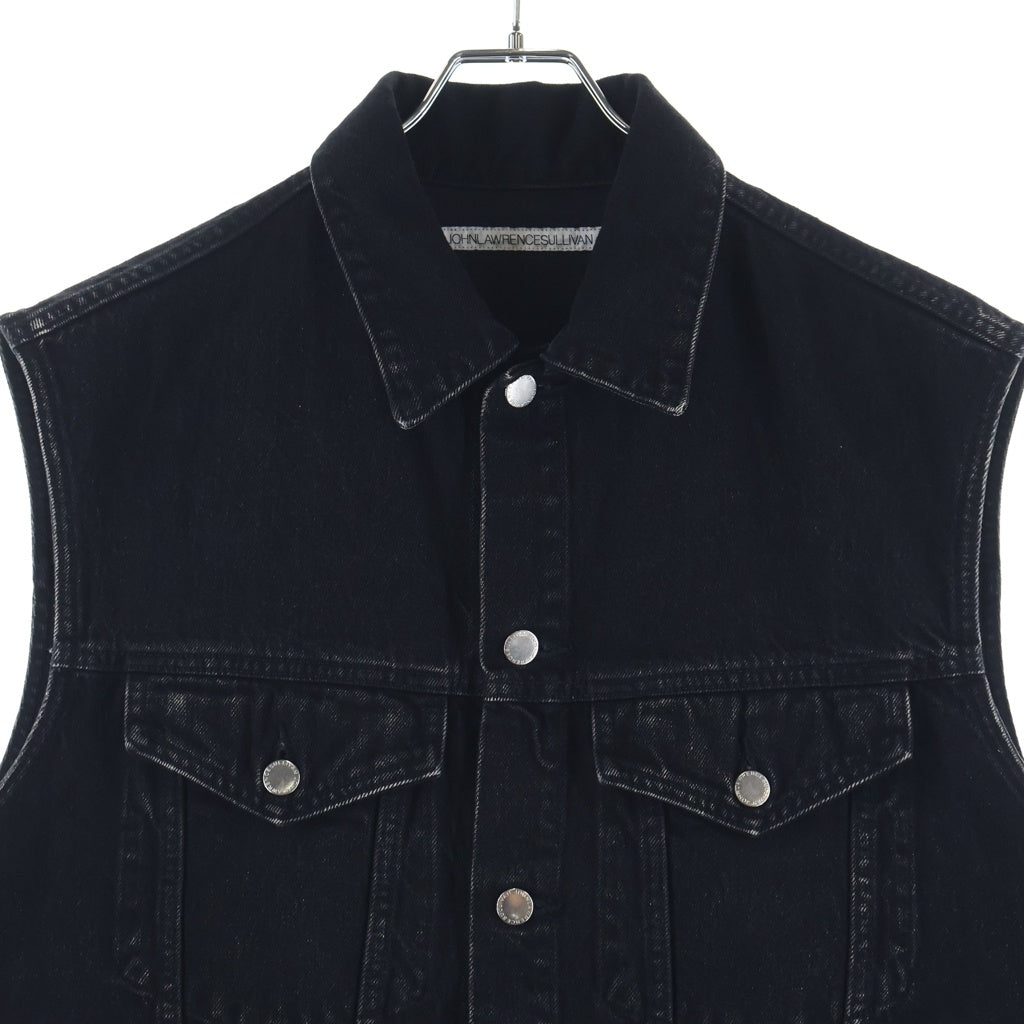 JOHN LAWRENCE SULLIVAN(ジョンローレンスサリバン) 22SS WASHED DENIM SLEEVELESS ウォッシュドデニム スリーブレスジャケット ブラック 1C023-0322-36