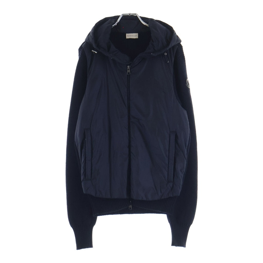 MONCLER(モンクレール) 18AW MAGLIONE TRICOT CARDIGAN ナイロン ニット切り替えジップアップフーディー ネイビー C20919409700