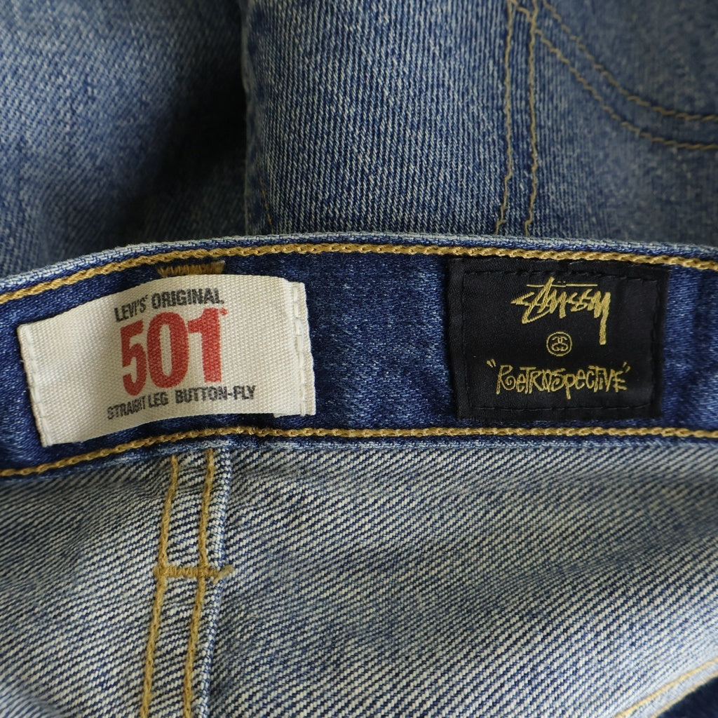 Levi's(リーバイス) ×STUSSY 501 ステューシー ダメージ加工 ボタンフライ ストレート デニムパンツ インディゴ