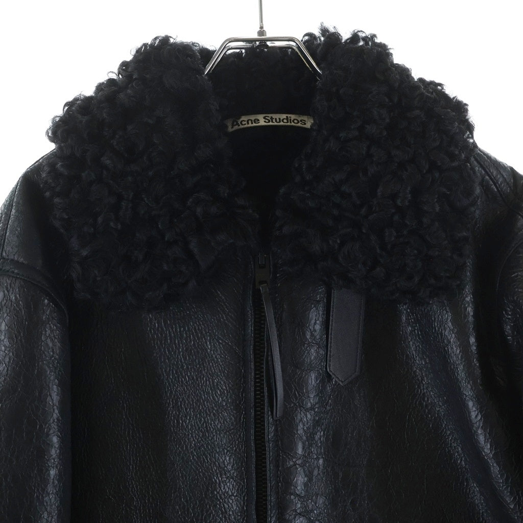 Acne Studios(アクネ ストゥディオズ) Leather Shearling Jacket Black リアルファー ジップ アップ レザー ジャケット ブラック FN-MN-LEAT000269