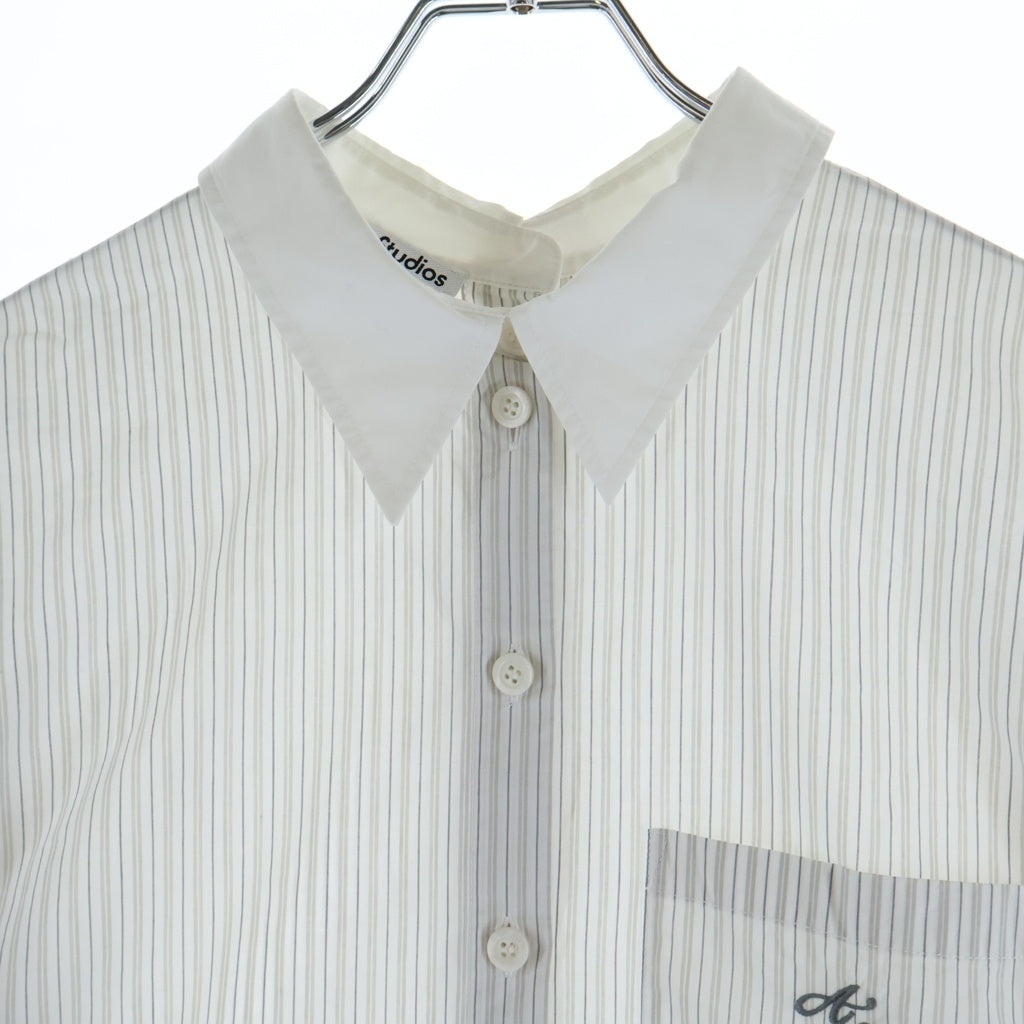 Acne Studios(アクネ ストゥディオズ) 24SS Striped Butto Up Shirt ストライプボタンアップ長袖シャツ ホワイト レディース AC0663