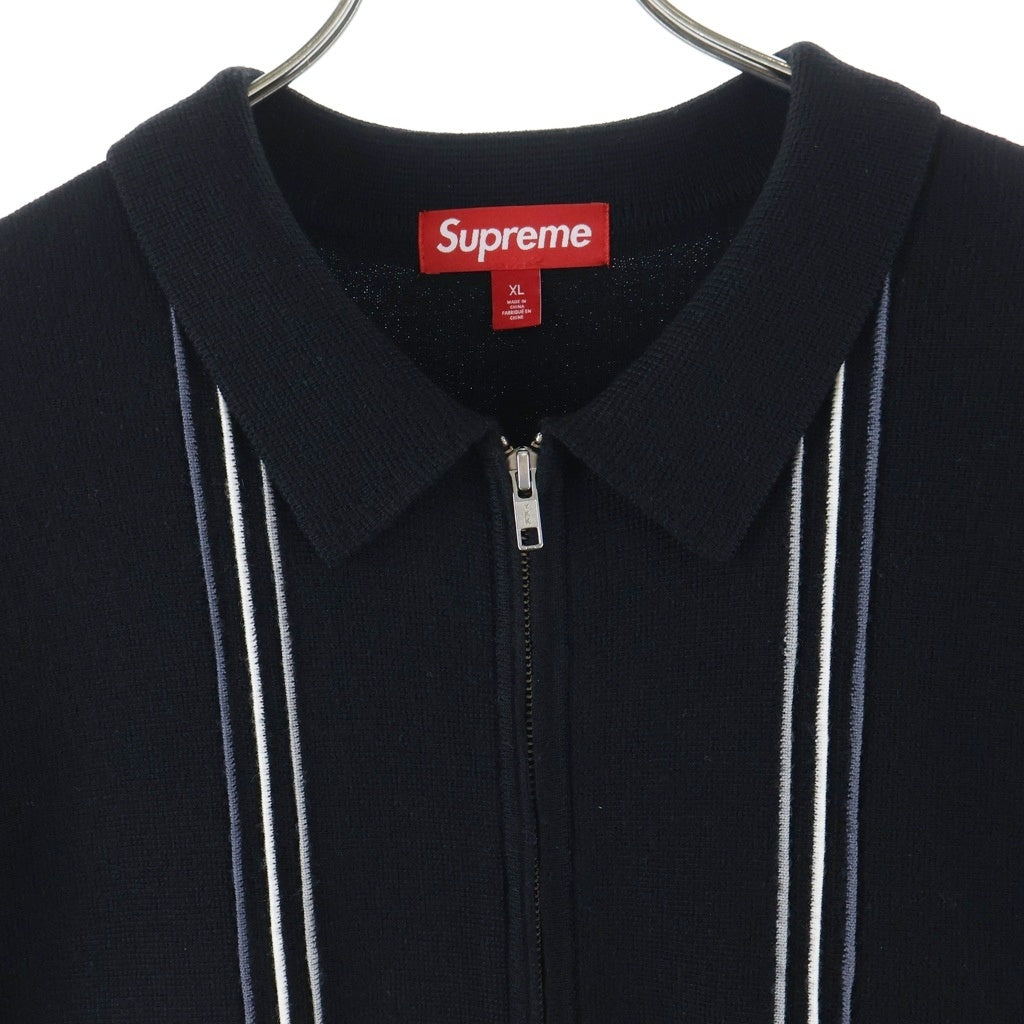 SUPREME(シュプリーム) 25AW Stripe Zip Up Polo Sweater ジップアップ ニット ポロシャツ ブラック
