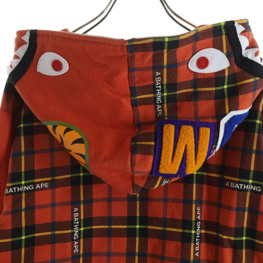 A BATHING APE(アベイシングエイプ) SHARKFULLZIPHOODIE チェック柄 シャークジップフーディー パーカー オレンジ 001ZPI301004M