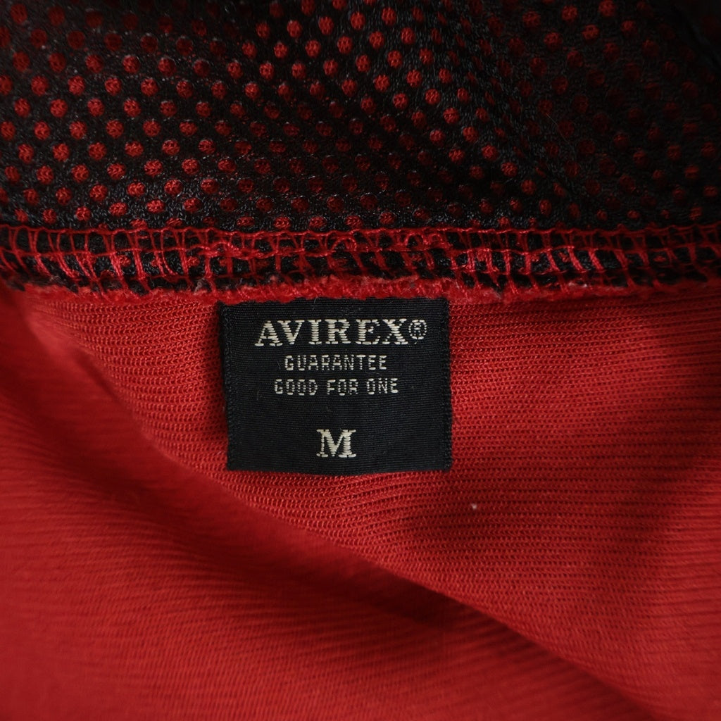 AVIREX(アヴィレックス) フロント ジップ ワッペン ロゴ フーデット フリース ジャケット レッド