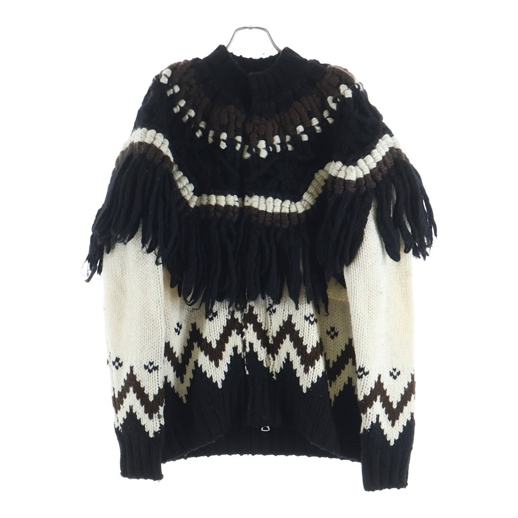 Sacai(サカイ) 20AW ノルディック フリンジ ジップアップ ニット ジャケット ブラック レディース 20‐02401M