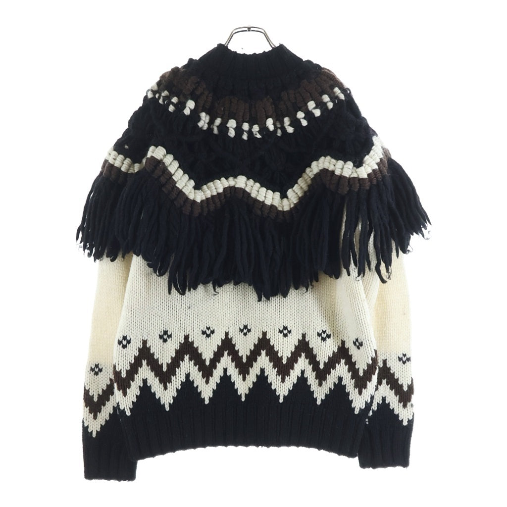 Sacai(サカイ) 20AW ノルディック フリンジ ジップアップ ニット ジャケット ブラック レディース 20‐02401M