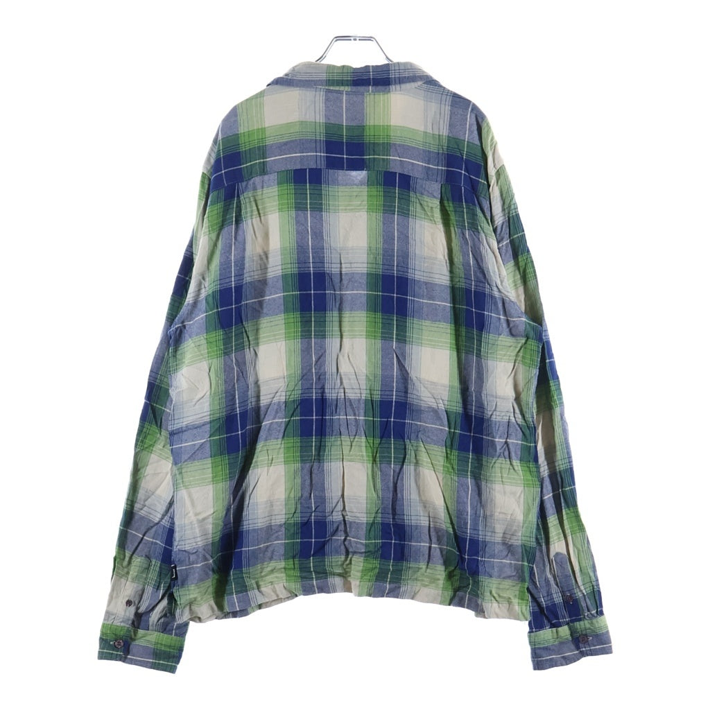 STUSSY(ステューシー) RAYON PLAID LS SHIRT レーヨン チェック オープンカラー 長袖 シャツ グリーン ‐