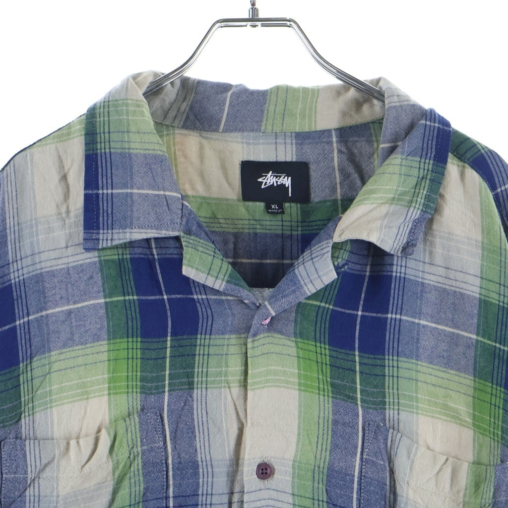 STUSSY(ステューシー) RAYON PLAID LS SHIRT レーヨン チェック オープンカラー 長袖 シャツ グリーン ‐