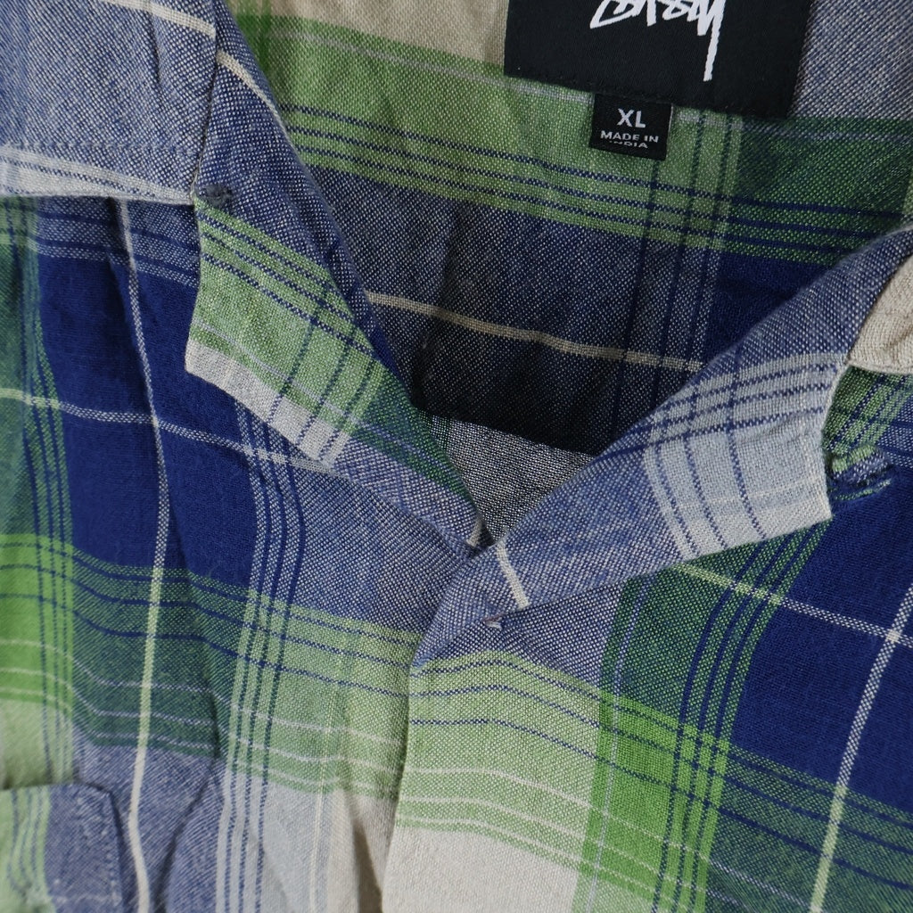 STUSSY(ステューシー) RAYON PLAID LS SHIRT レーヨン チェック オープンカラー 長袖 シャツ グリーン ‐