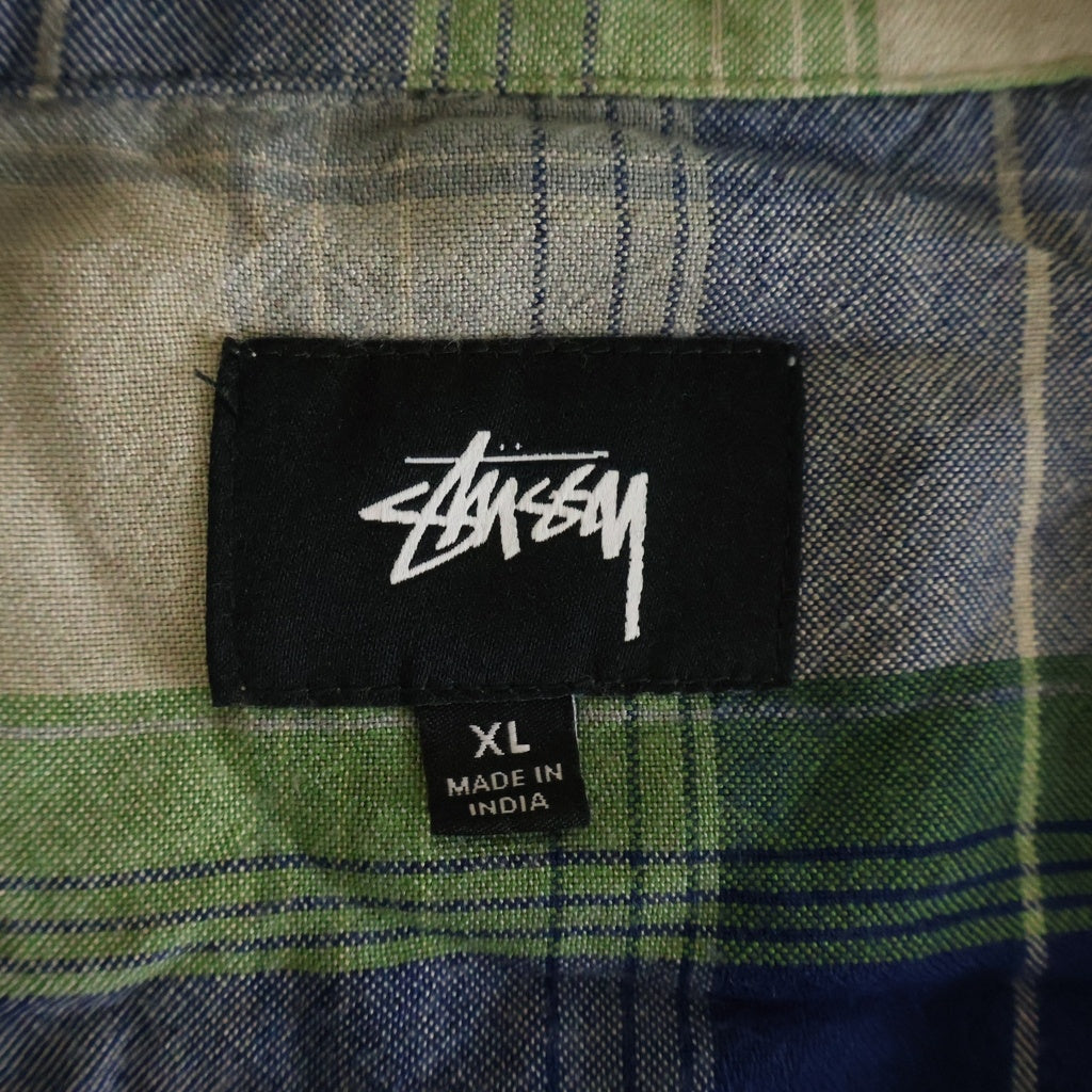 STUSSY(ステューシー) RAYON PLAID LS SHIRT レーヨン チェック オープンカラー 長袖 シャツ グリーン ‐