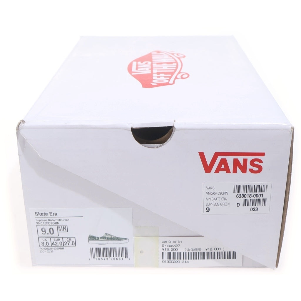 SUPREME(シュプリーム) 23SS ×VANS SKATE ERA DOLLER バンズ スケート エラ ダラー 総柄 ローカットスニーカー グリーン US9/27cm VN0A5FC9GRN VN0A5FC9GRN