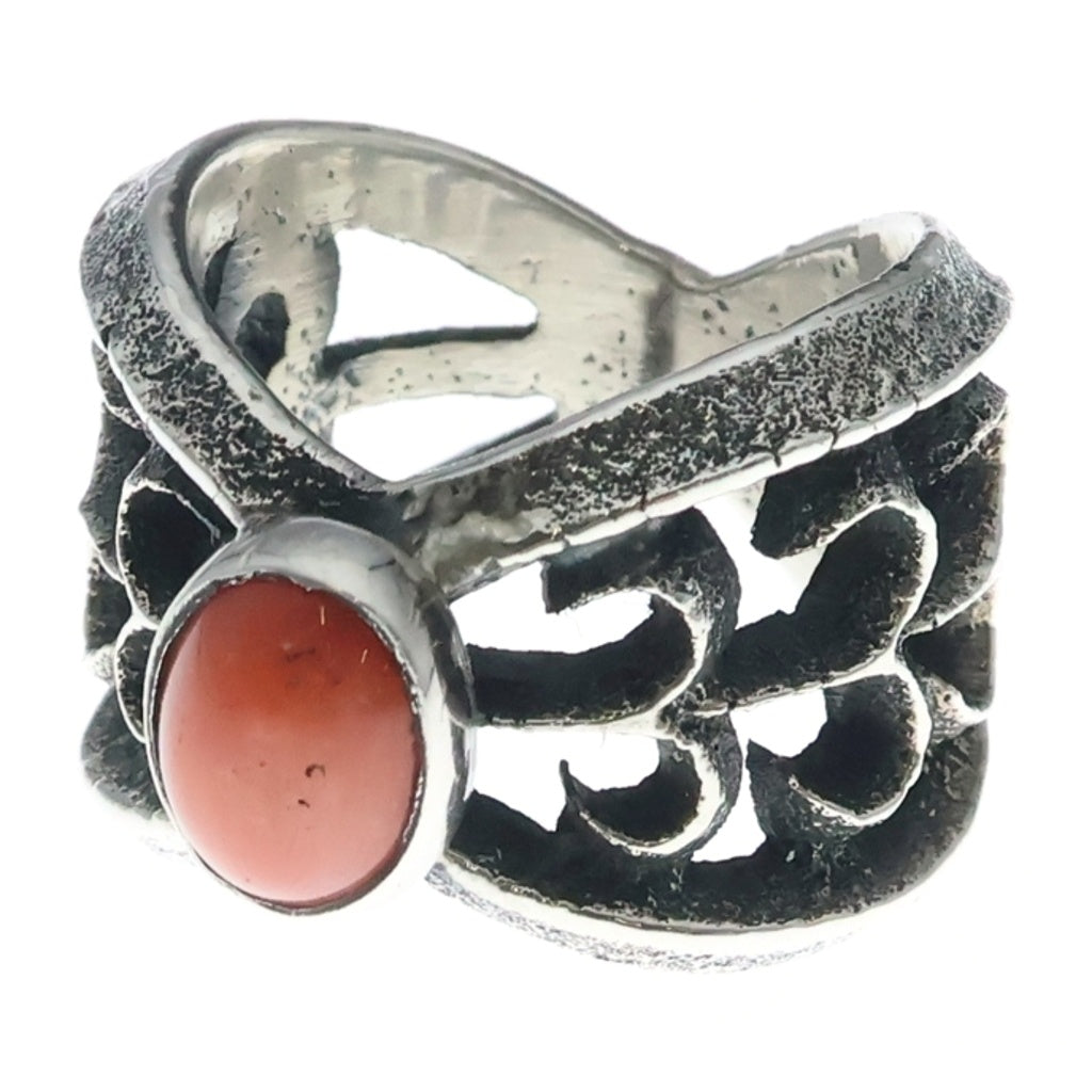 INDIAN JEWELRY(インディアンジュエリー) NAVAJO Aaron Anderson ナバホ族 アーロンアンダーソン イタリアンコーラル トゥーファキャストリング シルバー/オレンジ