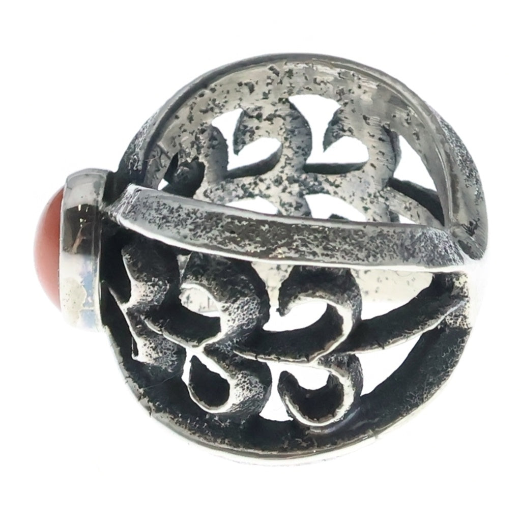 INDIAN JEWELRY(インディアンジュエリー) NAVAJO Aaron Anderson ナバホ族 アーロンアンダーソン イタリアンコーラル トゥーファキャストリング シルバー/オレンジ