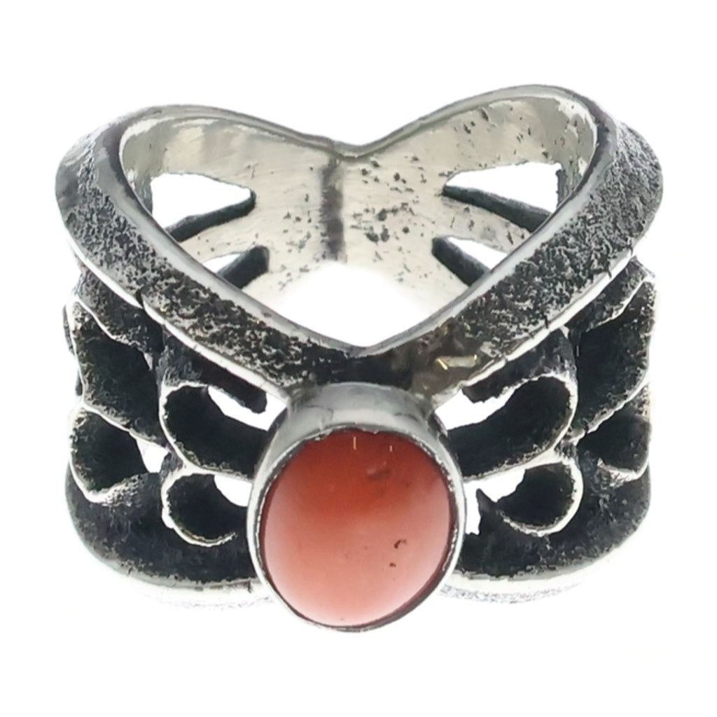 INDIAN JEWELRY(インディアンジュエリー) NAVAJO Aaron Anderson ナバホ族 アーロンアンダーソン イタリアンコーラル トゥーファキャストリング シルバー/オレンジ