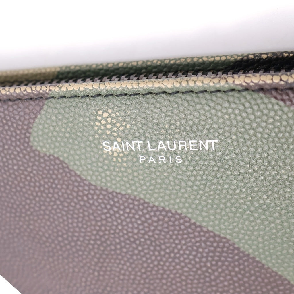 SAINT LAURENT PARIS(サンローランパリ) カモ柄 ラウンドジップ ウォレット 長財布 カーキ